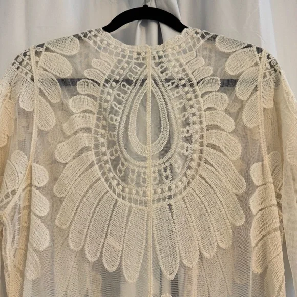 Rebellion Again Floral Lace Long Duster Layering Cardigan Cream Womens Small - Picture 4 of 9